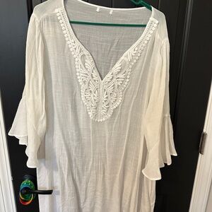 Women's White Embroidered V-Neck Swimsuit Cover